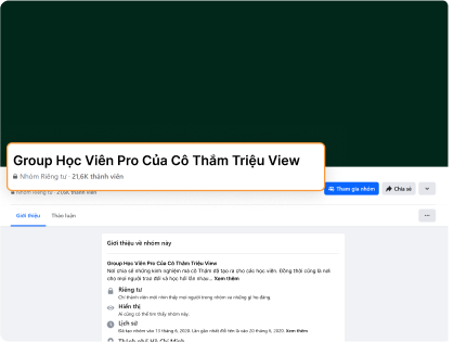 Được tham nhóm học viên PRO <br> của Cô Thắm Triệu View